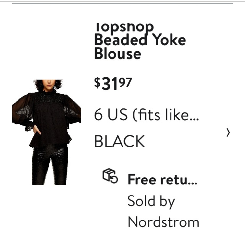 Beaded Topshop blouse size 6 black.